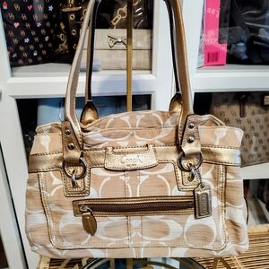 Coach Tan and Gold Shoulder Bag